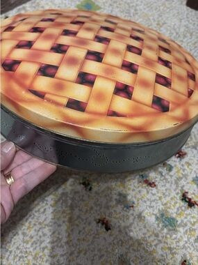 Vintage Decorative Pie Tin with Lattice Cherry Top